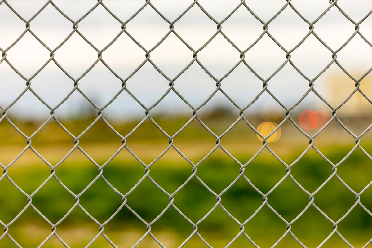 Chain link fence with greenery in the background